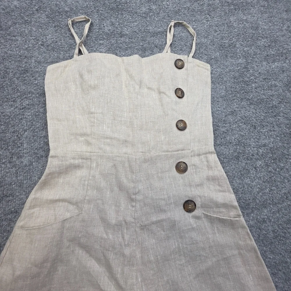 Reformation Linen Jumpsuit Women's 2 Beige Button Spaghetti Strap Wide Leg